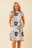 CKM Bottega Moda Floral Print Linen Dress Beige