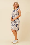 CKM Bottega Moda Floral Print Linen Dress Beige
