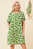 CKM Short Sleeve Printed Dress w Pockets Jade