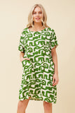 CKM Short Sleeve Printed Dress w Pockets Jade