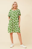 CKM Short Sleeve Printed Dress w Pockets Jade