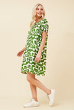 CKM Short Sleeve Printed Dress w Pockets Jade