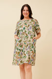 CKM Vine Leaf Print Shift Dress Khaki
