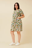 CKM Vine Leaf Print Shift Dress Khaki
