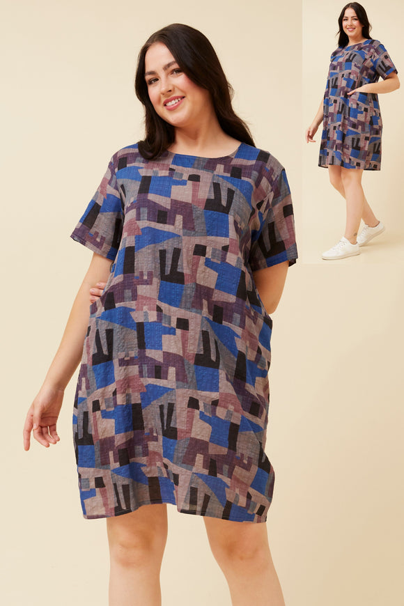 CKM Vine Abstract Shift Dress Blue