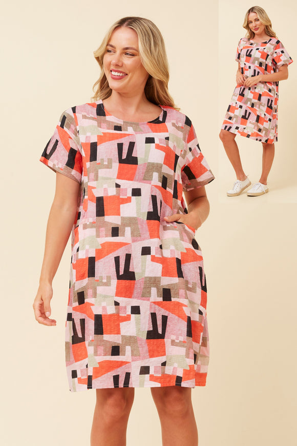 CKM Vine Abstract Shift Dress Red