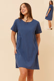 CKM Solid Shift Dress w Pockets Indigo