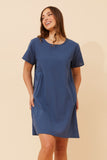 CKM Solid Shift Dress w Pockets Indigo