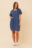 CKM Solid Shift Dress w Pockets Indigo
