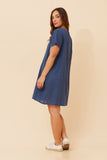 CKM Solid Shift Dress w Pockets Indigo