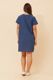 CKM Solid Shift Dress w Pockets Indigo