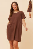 CKM Solid Shift Dress w Pockets Chocolate