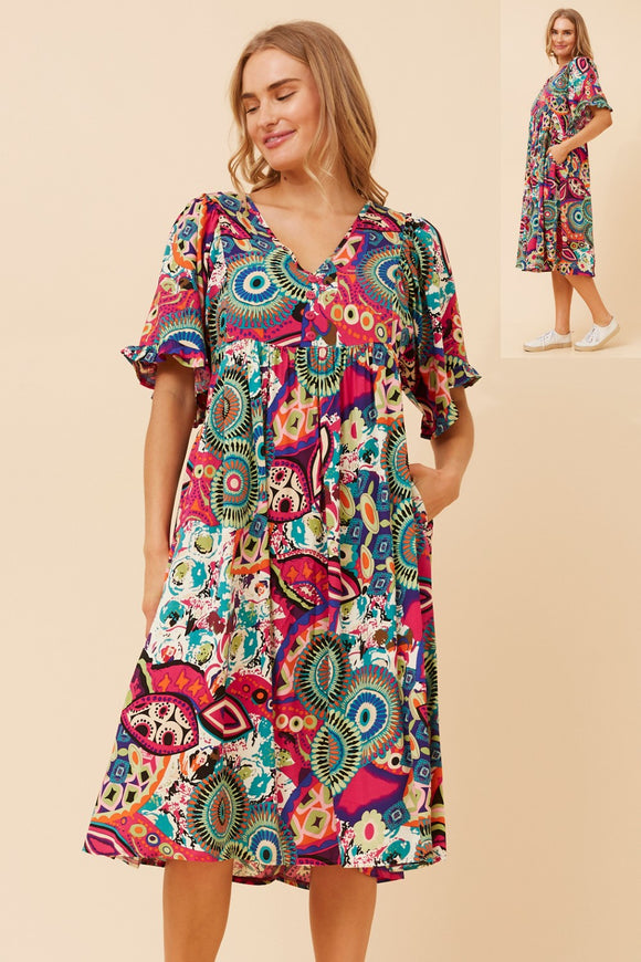 CKM Floral Midi Dress w Button Detail Multi
