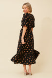 CKM Frill Sleeve Polka Dot Print Midi Dress Black & Mocha