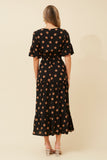 CKM Frill Sleeve Polka Dot Print Midi Dress Black & Mocha