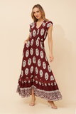 CKM Border Print Maxi Dress Burgundy