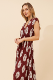 CKM Border Print Maxi Dress Burgundy