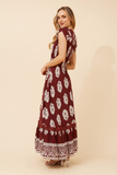 CKM Border Print Maxi Dress Burgundy