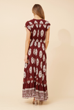 CKM Border Print Maxi Dress Burgundy