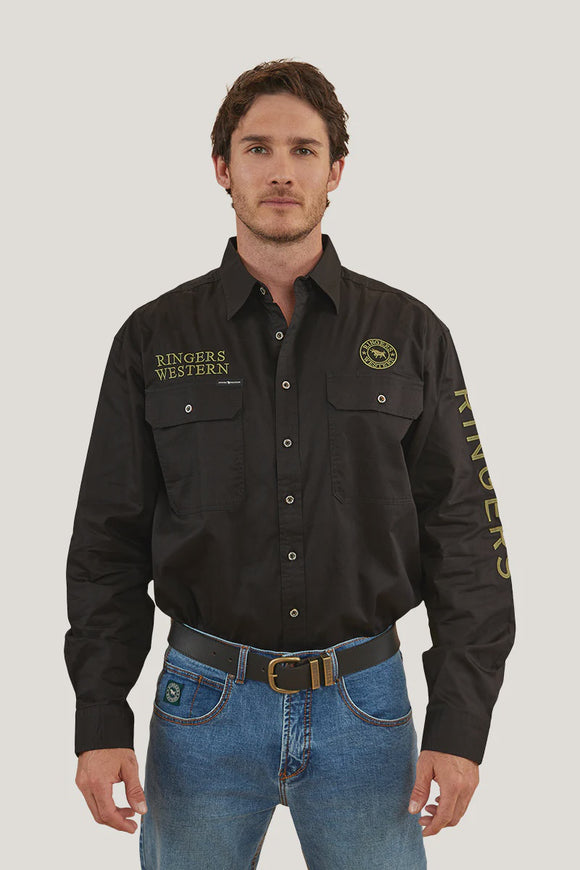 Ringers Western Hawkeye Mens Full Button Work Shirt Black & Camo