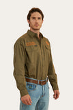 Ringers Western Hawkeye Mens Full Button Work Shirt Military Green & Orange