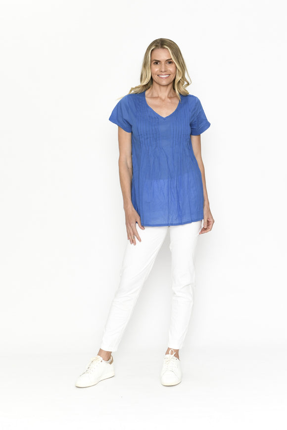 One Summer Kayla Solid Cotton Blouse Blue