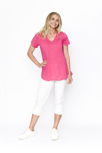One Summer Kayla Solid Cotton Blouse Hot Pink