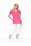 One Summer Kayla Solid Cotton Blouse Hot Pink
