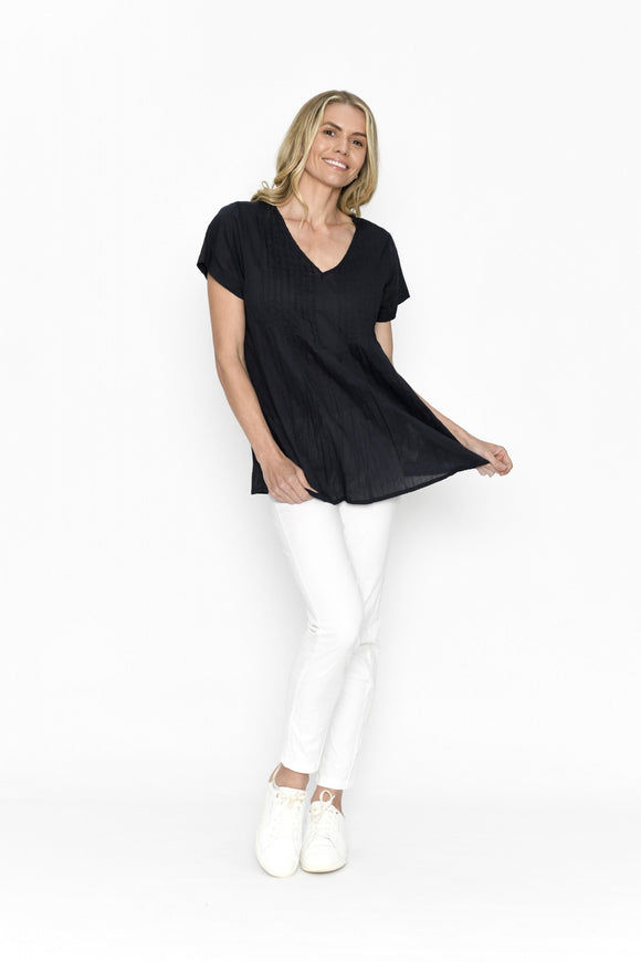 One Summer Kayla Solid Cotton Blouse Navy
