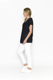One Summer Kayla Solid Cotton Blouse Navy