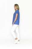 One Summer Kayla Solid Cotton Blouse Blue