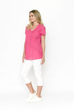 One Summer Kayla Solid Cotton Blouse Hot Pink