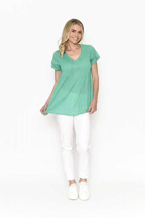 One Summer Kayla Solid Cotton Blouse Jade