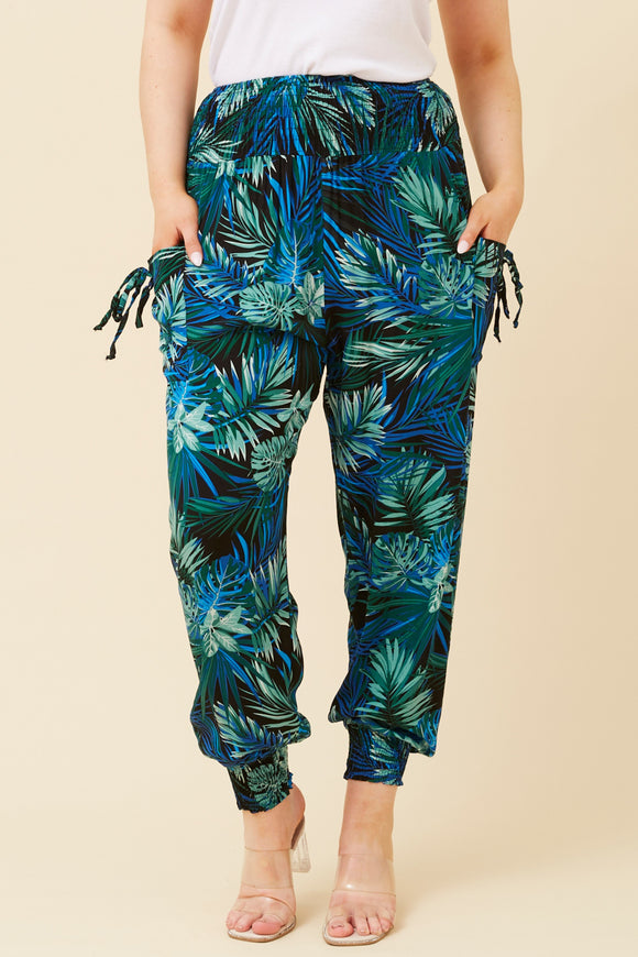 CKM Tropical Print Harem Pants Multi Blue
