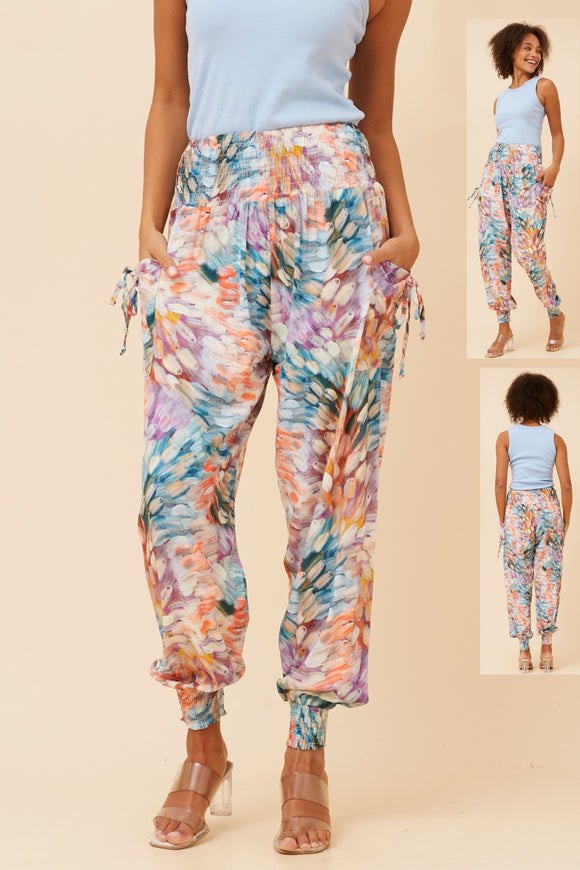 CKM Watercolour Print Harem Pants Blue