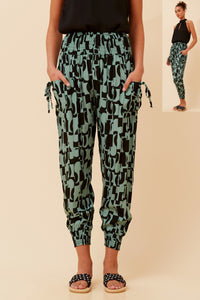 CKM Abstract Print Harem Pants Sage