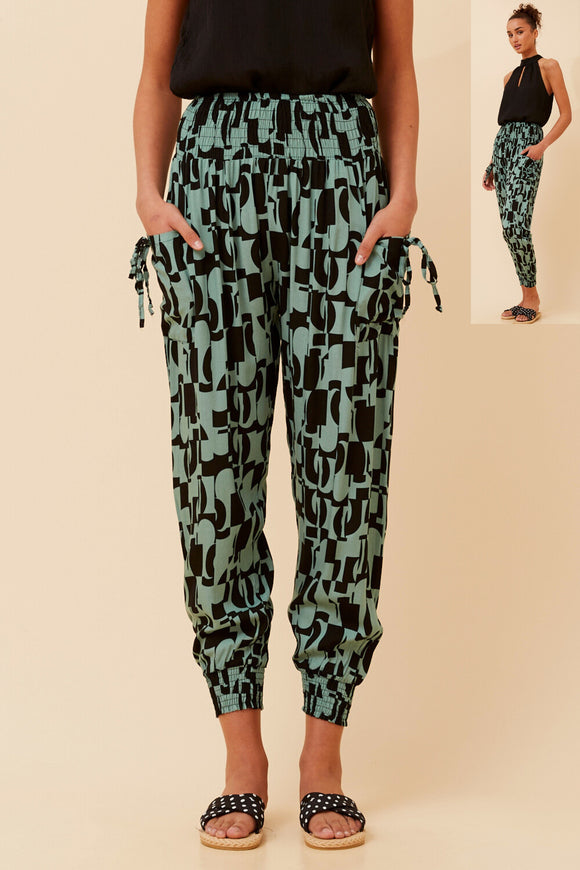 CKM Abstract Print Harem Pants Sage
