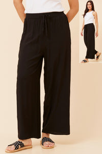 CKM Long Wide Leg Pants w Waist Tie Black
