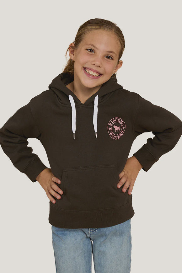 Ringers Western Signature Bull Kids Pullover Hoodie Charcoal & Rosey