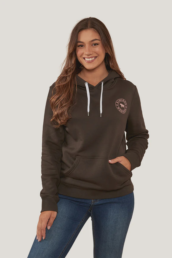 Ringers Western Signature Bull Wmns Pullover Hoodie Charcoal & Rosey