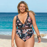 Cupshe Floral Mesh Plus Size One Piece Swimsuit Black Floral