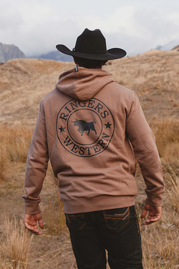 Ringers Western Signature Bull Mens Pullover Hoodie Almond & Black