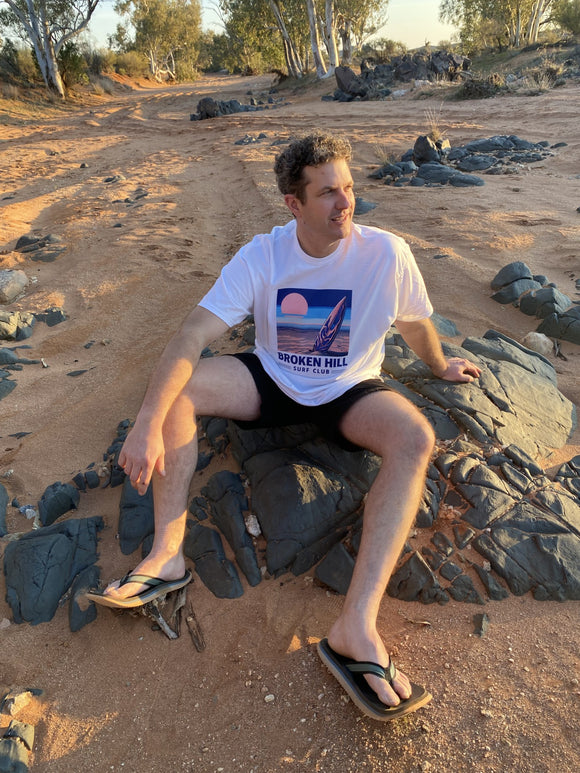 Broken Hill Surf Club Unisex Sunrise Blue Tee White