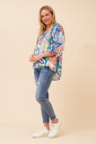 CKM Balloon Sleeve Printed Top Multi Green