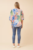 CKM Balloon Sleeve Printed Top Multi Green