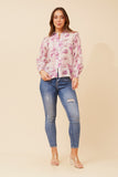 CKM Floral Print Blouse w Trim Detail Pink