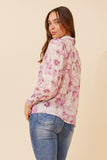 CKM Floral Print Blouse w Trim Detail Pink