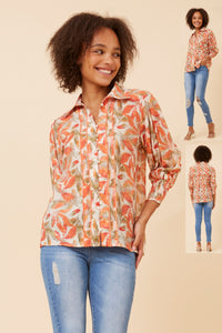 CKM Lace Trim Blouse w Balloon Sleeve Orange