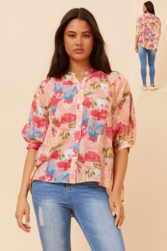 CKM Belina Floral Print Shirt Multi Pinks