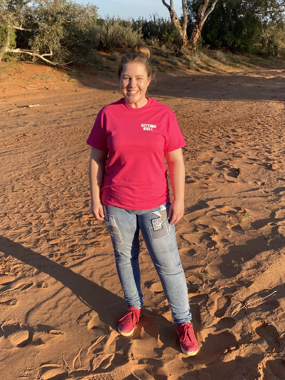 Sitting Bull Unisex Bull Tee Hot Pink w White